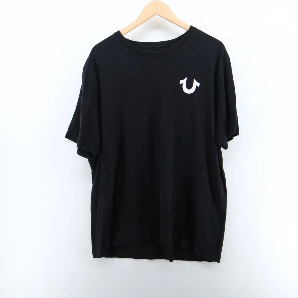 True Religion T-Shirt Mens 2XL Black Streetwear Y2K Logo Graphic Good